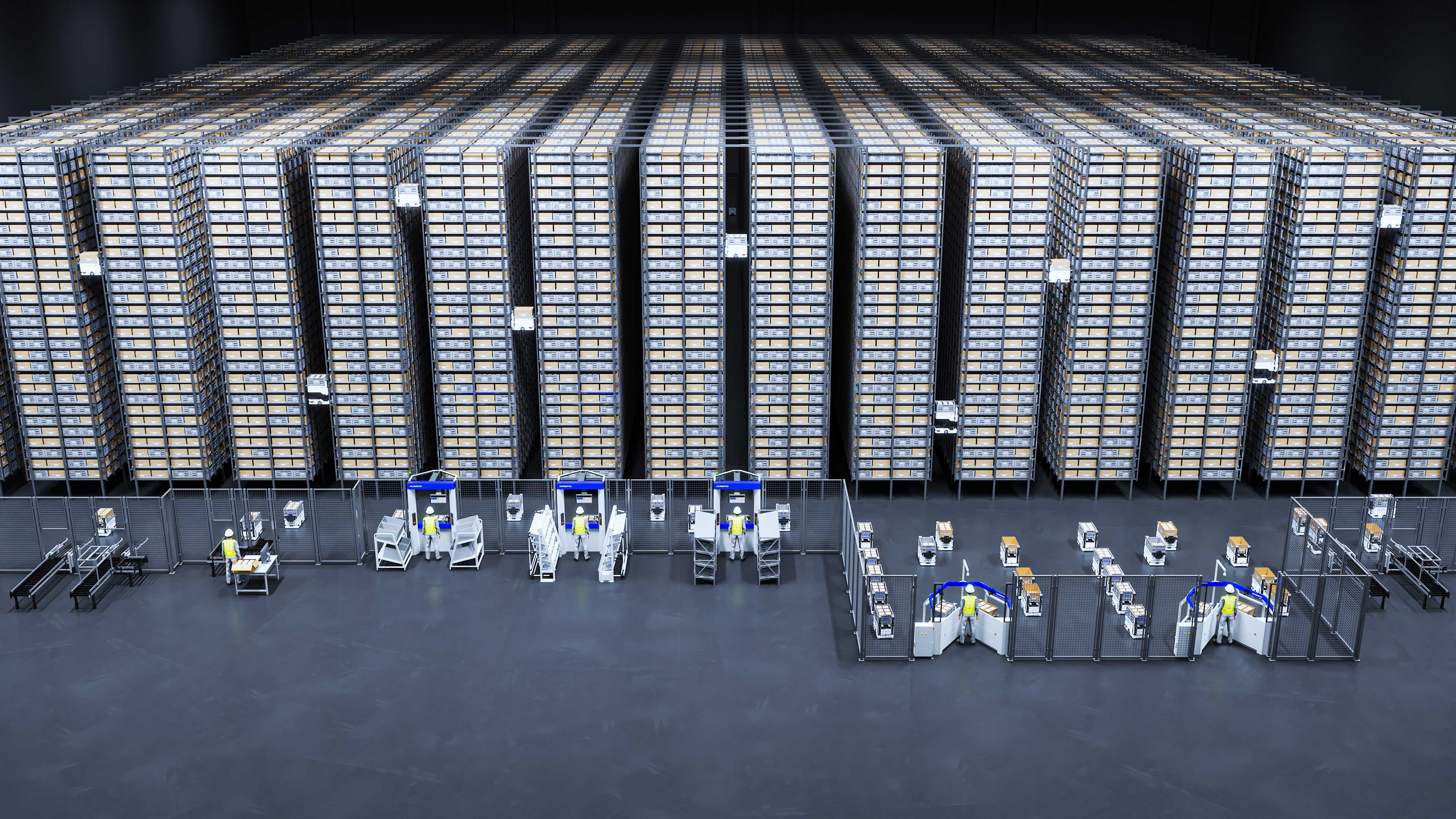 HaiPick Climb climbing robot retrieving inventory from high-density warehouse storage racks